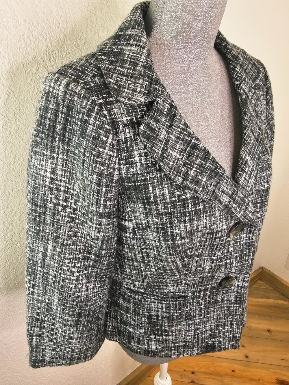 Ann Taylor Tweed Gray Black White Suit Blazer Size 10